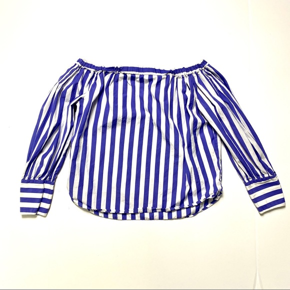 Thomas Mason J.Crew Shirt Womens 0 Striped Off Shoulder Preppy Old Money - Picture 2 of 7